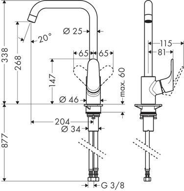 Змішувач для кухні Hansgrohe Focus, довж.виливу - 204мм, поворотний, 1важіль, KM260, матовий чорний (351963)