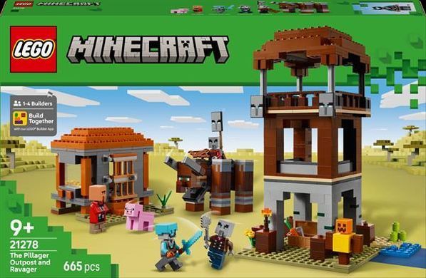 Конструктор LEGO Minecraft Аванпост розбійників і спустошувач 665 деталей (21278)