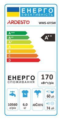 ARDESTO Пральна машина фронтальна, 6кг, 1000, А++, 45см, дисплей, білий (298119) WMS-6115W фото
