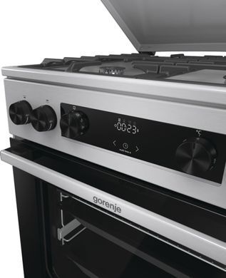 Gorenje Плита комбінована, 71л, 60x60см, дисплей, чавун,з кришкою, програматор IconLed,нерж (385821) GKS6C71XF фото