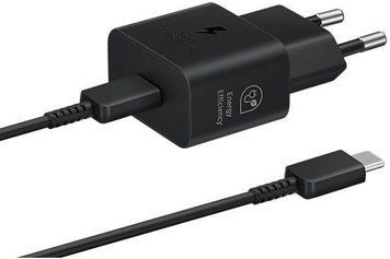 Зарядний пристрій мережевий Samsung 25Вт USB-С, кабель USB-C > USB-C, 1м, чорний