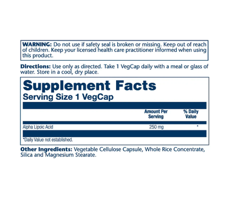 Альфа-липоевая кислота, Alpha Lipoic Acid 250mg - 60 vcaps