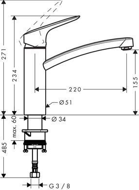 Смеситель для кухни Hansgrohe Logis, дл.излива - 220мм, поворотный, 1 рычаг, KM160, хром