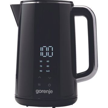 Gorenje Електрочайник, 1.7л, подвійні стінки, LED дисплей, Strix контроль, чорний (364473) K17DWD фото