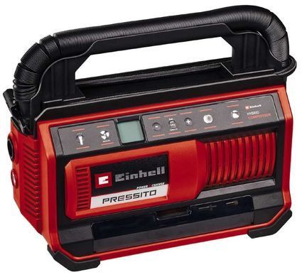 Компресор автомобільний гібридний Einhell PRESSITO 18/25 Hybrid, PXC, 230/18В, 11бар, 25л/хв, вис. і низьк. тиск, можливість всмоктування, шланг 710мм, 2.05кг, без АКБ та ЗП (374737) 4020430 фото