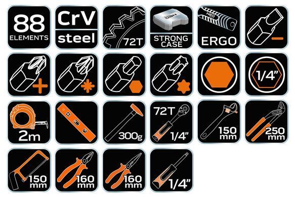 Набор инструментов, NEO TOOLS 10-202, 88 шт. 10-202 фото