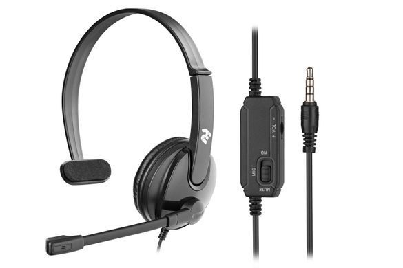Гарнітура ПК моно On-ear 2E CH12 mini-jack, omni-mic, 1.2м, чорний (337806) 2E-CH12MJ фото