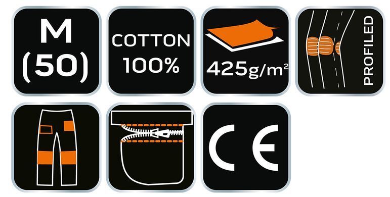 Рабочие брюки NEO TOOLS 81-234, хлопковые, усиления Cordura, вентиляция, светоотражатели 3M, сертификация CE