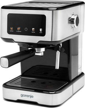 Кофеварка рожковая Gorenje 1.5л, молотая, ручной капучинатор, нерж (382900) ESCM15CD фото
