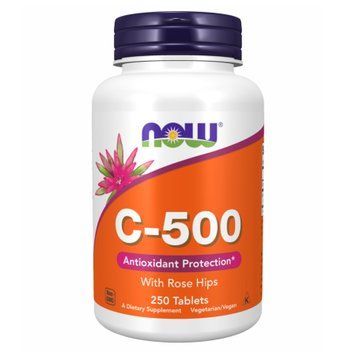 Вітамін С-500, Vitamin C Now Foods, з плодами шипшини, 250 таблеток