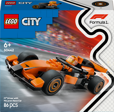 Конструктор LEGO City Пілот F1 з автомобілем для перегонів команди McLaren 86 деталей (60442)