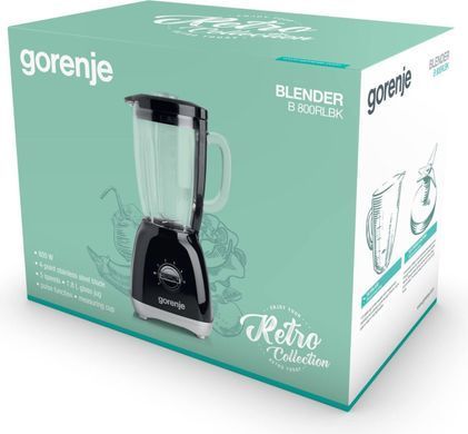 Блендер стаціонарний Gorenje 800Вт, чаша-1800мл, скло, чорний (380927) B800RLBK фото