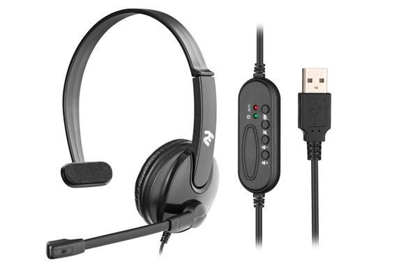Гарнітура ПК моно On-ear 2E CH12 USB, omni-mic, 2м, чорний (337807) 2E-CH12MU фото