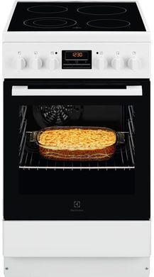 Electrolux Плита электрическая стеклокерамическая, 57л, 50x60см, дисплей, конвекция, белый LKR540200W фото