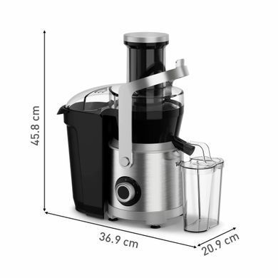 Tefal Соковитискач Nutri XXL відцентрований 1000Вт, чаша-0.8л, жмих-2.2л, жолоб на ціле яблуко, пластик/метал, чорний-нержавіюча сталь (379795) ZE660D10 фото