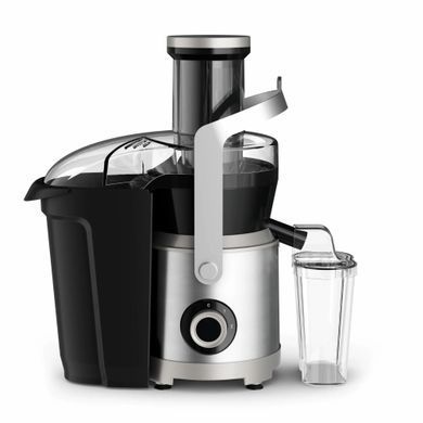 Tefal Соковитискач Nutri XXL відцентрований 1000Вт, чаша-0.8л, жмих-2.2л, жолоб на ціле яблуко, пластик/метал, чорний-нержавіюча сталь (379795) ZE660D10 фото