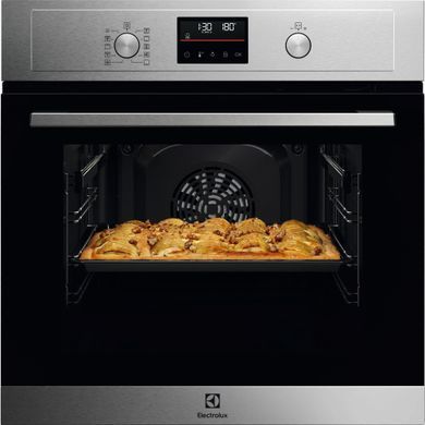 Electrolux Духовой шкаф электрический, 65л, A+, дисплей, конвекция, пиролиз, телескопические направляющие, нерж EOH4P56BX фото
