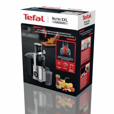 Tefal Соковитискач Nutri XXL відцентрований 1000Вт, чаша-0.8л, жмих-2.2л, жолоб на ціле яблуко, пластик/метал, чорний-нержавіюча сталь (379795) ZE660D10 фото