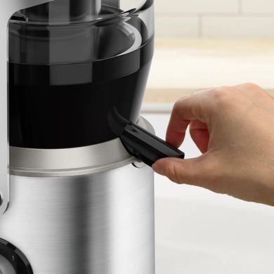 Tefal Соковитискач Nutri XXL відцентрований 1000Вт, чаша-0.8л, жмих-2.2л, жолоб на ціле яблуко, пластик/метал, чорний-нержавіюча сталь (379795) ZE660D10 фото