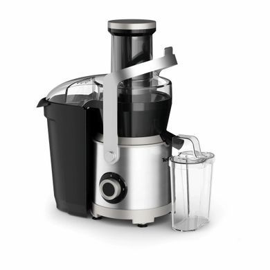 Tefal Соковитискач Nutri XXL відцентрований 1000Вт, чаша-0.8л, жмих-2.2л, жолоб на ціле яблуко, пластик/метал, чорний-нержавіюча сталь (379795) ZE660D10 фото