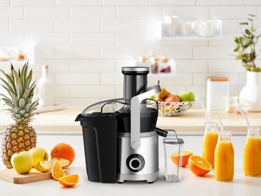 Tefal Соковитискач Nutri XXL відцентрований 1000Вт, чаша-0.8л, жмих-2.2л, жолоб на ціле яблуко, пластик/метал, чорний-нержавіюча сталь (379795) ZE660D10 фото