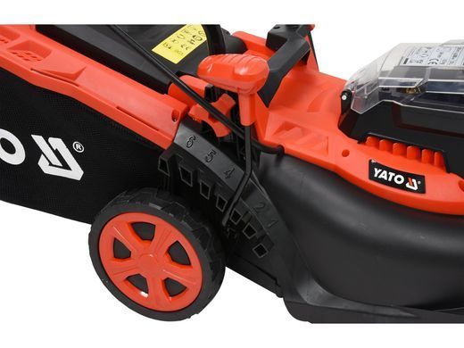Газонокосарка акумуляторна YATO на 4-х колесах (2х18В, 34см, 35л) YT-85220 фото