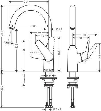 Змішувач для кухні Hansgrohe Focus M42, довж.виливу - 204мм, поворотний, 1важіль, KM220, хром (352138)