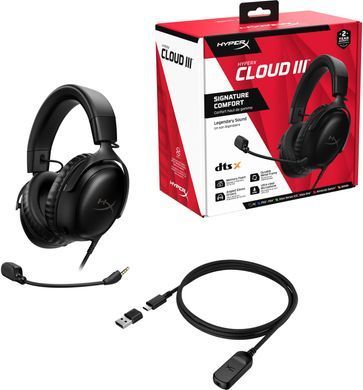 Гарнітура ігрова HyperX Cloud III, mini-jack/USB-A/USB-C, 1.2м/1.3м, чорний (367875) 727A8AA фото