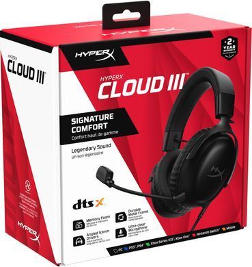 Гарнітура ігрова HyperX Cloud III, mini-jack/USB-A/USB-C, 1.2м/1.3м, чорний (367875) 727A8AA фото