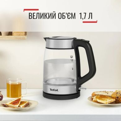 Tefal Электрочайник Glass Kettle 1.7л, стекло, с подсветкой, черно-серебряный (385526) KI605830 фото