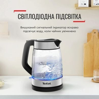 Tefal Электрочайник Glass Kettle 1.7л, стекло, с подсветкой, черно-серебряный (385526) KI605830 фото