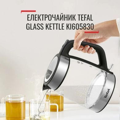 Tefal Электрочайник Glass Kettle 1.7л, стекло, с подсветкой, черно-серебряный (385526) KI605830 фото