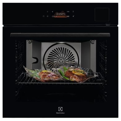 Electrolux Духова шафа електрична, 70л, А++, пара, дисплей, конвекція, ф-ція пароварки, телескопічні напрямні, чорний (368009) EOABS39WZ фото