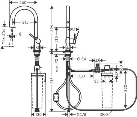 Смеситель для кухни Hansgrohe Aqittura M91, дл.излива - 215мм, вытяжной, 1 рычаг, FilterSystem 210, хром