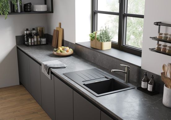 Мийка кухонна Hansgrohe S52, граніт, прямокутник, з крилом, 980х480х190мм, чаша - 1, врізна, S52-F480, сірий камінь (365960)