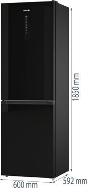 Gorenje Холодильник с нижн. мороз. камерой 185х60х60см, 2 дв., 204(96)л, А++, NoFrost+ , LED дисплей, Зона св-ти, черный NRK6192ABK4 фото