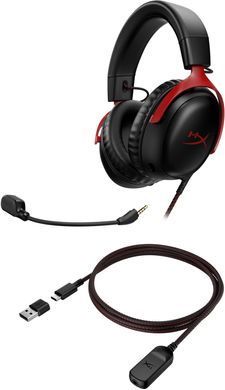Гарнітура ігрова HyperX Cloud III, mini-jack/USB-A/USB-C, 1.2м/1.3м, чорно-червоний (367877) 727A9AA фото
