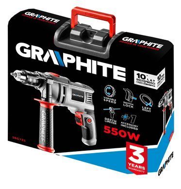 Ударний дриль GRAPHITE 550Вт (арт. 58G725) - 3000 об/хв, 48000 уд/хв, кейс у комплекті 58G725 фото