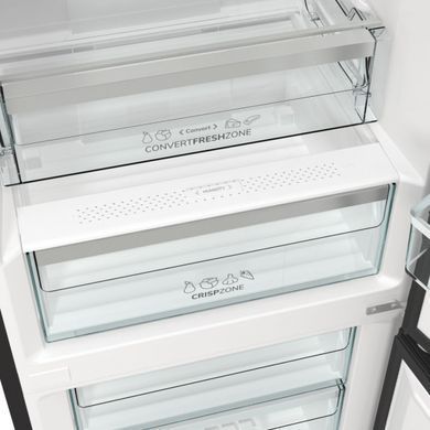 Gorenje Холодильник с нижн. мороз. камерой 185х60х60см, 2 дв., 204(96)л, А++, NoFrost+ , LED дисплей, Зона св-ти, черный NRK6192ABK4 фото