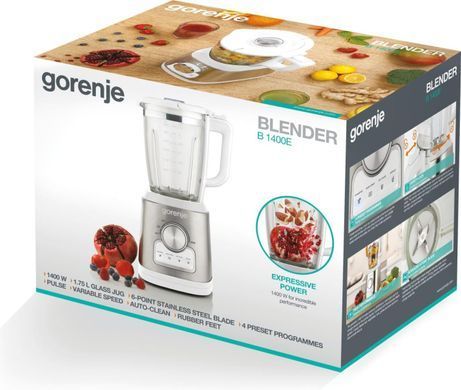 Блендер стаціонарний Gorenje 1400Вт, чаша-1750мл, скло, нерж-білий (367524) B1400E фото