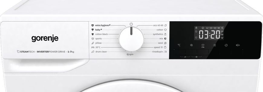 Gorenje Стиральная машина фронтальная, 7кг, 1200, A, 43,5см, дисплей, пар, инвертор, белый WNHPI72SCS фото