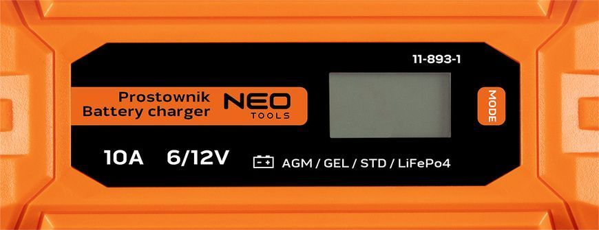 Зарядное устройство для аккумуляторов Neo Tools 11-893-1, 6/12В, 10 А/160 Вт (STD, AGM, GEL, LiFePO4) 11-893-1 фото