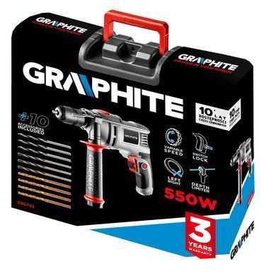 Ударний дриль GRAPHITE арт. 58G735, 550 Вт, 3000 об/хв, ударний режим 48000 уд/хв 58G735 фото