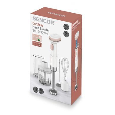 Блендер Sencor погружной Pulse, 180Вт, 4в1, чаша-700мл, беспроводной, USB-C, капучинатор, бело-розовый (391979) SHB9130WH фото