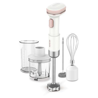 Блендер Sencor погружной Pulse, 180Вт, 4в1, чаша-700мл, беспроводной, USB-C, капучинатор, бело-розовый (391979) SHB9130WH фото