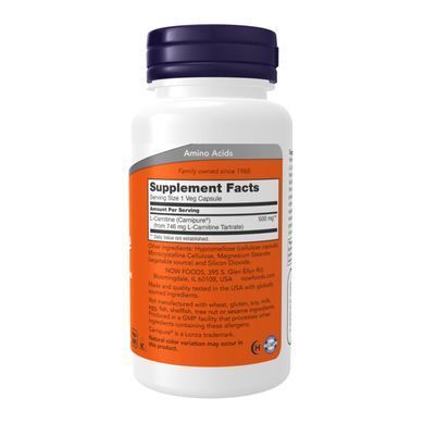Л-карнітин Now Foods L-Carnitine 500 mg purest form 180 капсул
