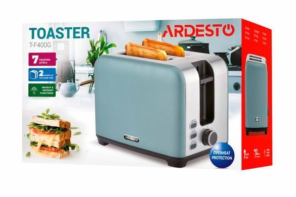 Тостер ARDESTO Mint Harmony T-F400G 800Вт, металл, мятный+серебристый (354619) T-F400G фото