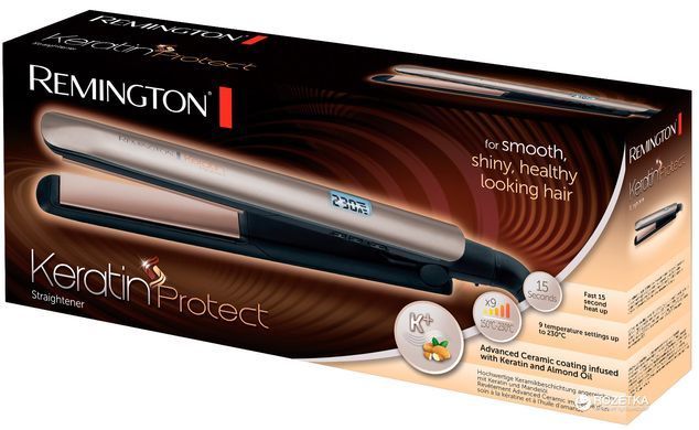 Випрямляч Remington Keratin Protect, 50Вт, темп.режимів-9, 150-230С, дисплей, кераміка, сріблястий (287149) S8540 фото