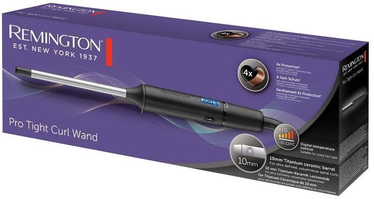 Remington Плойка Pro Tight Curl Wand, 25Вт, темп.режимов-10, D-10mm, 130-220С, дисплей, керамика, турмалин , серо-черный CI6X10 фото