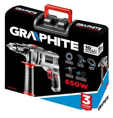 Дриль ударний GRAPHITE арт. 58G726 650 Вт, 3000 об/хв, 48000 уд/хв, з кейсом 58G726 фото